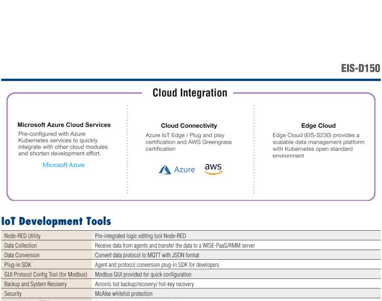 研華EIS-D150 研華EIS-D150，邊緣計(jì)算系統(tǒng)，支持Intel 第六代處理器，可選i3/i5/i7 CPU，最高支持 16 GB內(nèi)存，具備豐富擴(kuò)展接口 2 x LAN，4 x COM，6 x USB等，同時(shí)還可以擴(kuò)展 iDoor 和 ARK-Plus 模組增加更多的擴(kuò)展能力，可以根據(jù)現(xiàn)場(chǎng)應(yīng)用需求，靈活定制。
