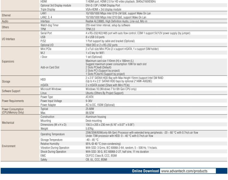 研華EIS-S230 研華 EIS-S230，邊緣計算系統(tǒng)服務器，支持Intel 第六代、第七代處理器，可選i3/i5/i7 Xeon CPU，DDR4 最高32GB，最多可支持4 x 2.5寸硬盤，具備豐富擴展接口 4 x LAN，4 x COM，8 x USB，2 x PCIE。產(chǎn)品生命周期長，穩(wěn)定可靠。