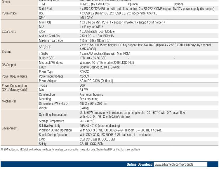 研華EIS-S232 研華 EIS-S232，邊緣計(jì)算系統(tǒng)服務(wù)器，支持Intel 第十代處理器，可選i3/i5/i7 Xeon CPU，DDR4 最高32GB，最多可支持4 x 2.5寸硬盤(pán)，具備豐富擴(kuò)展接口 2 x LAN，6 x COM，8 x USB，1 x PCIE，2 x PCI。產(chǎn)品生命周期長(zhǎng)，穩(wěn)定可靠。