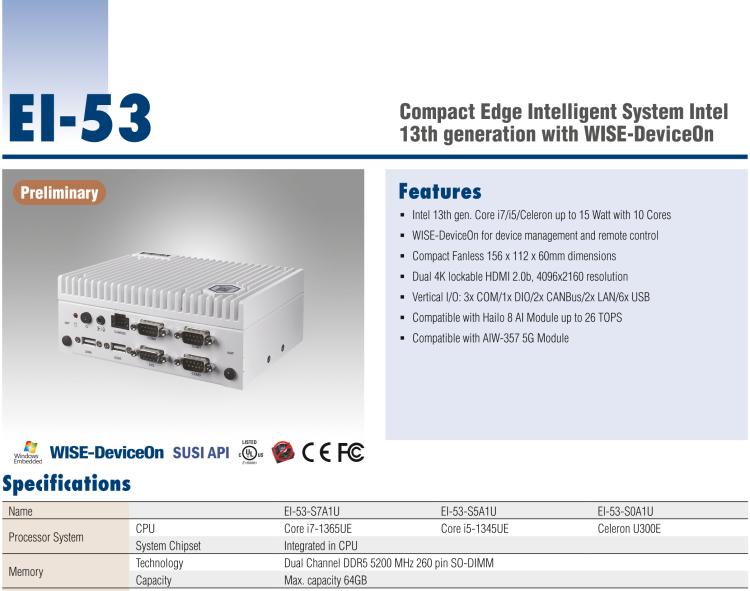 研華EI-53 英特爾第 13 代緊湊型邊緣智能系統(tǒng)