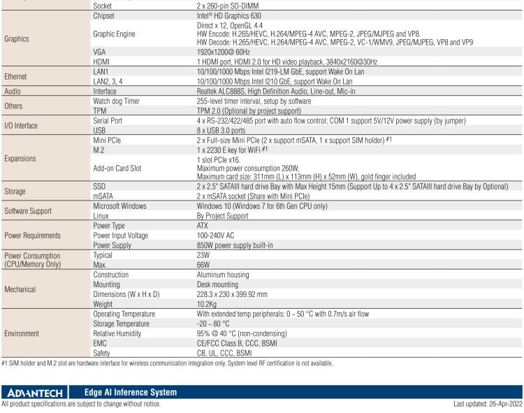 研華AIR-300 支持Intel Xeon / 6/7代Core?i3/i5/i7處理器，AI計(jì)算平臺(tái)，可擴(kuò)展 PCIe x16 GPU全尺寸卡