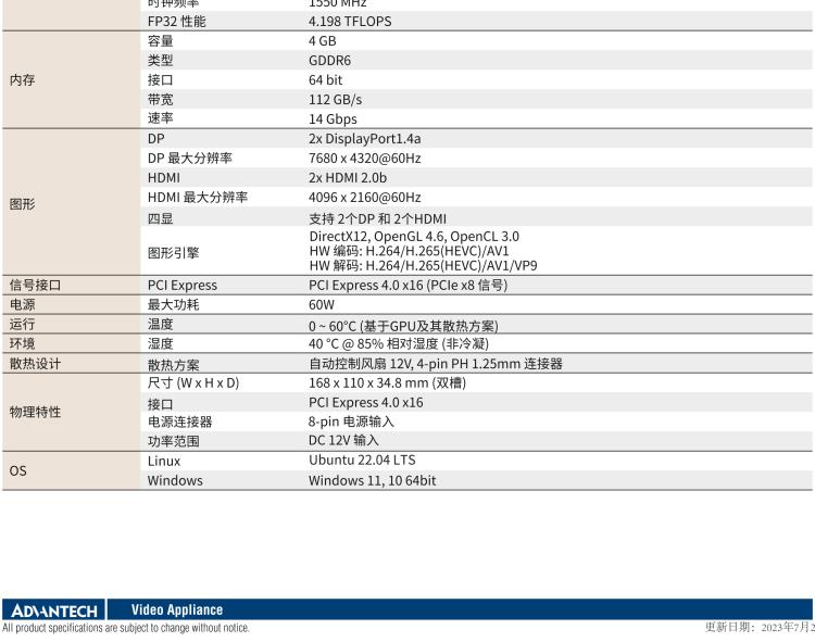 研華VEGA-P110 Intel Arc A370M 嵌入式 GPU卡 PCIe x16 ，帶2個HDMI 2.0b, 2個DP 1.4a