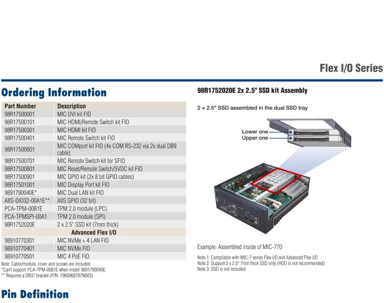 研華98R17500801 Regular Flex I/O for Reset, Remote Switch and 5VDC