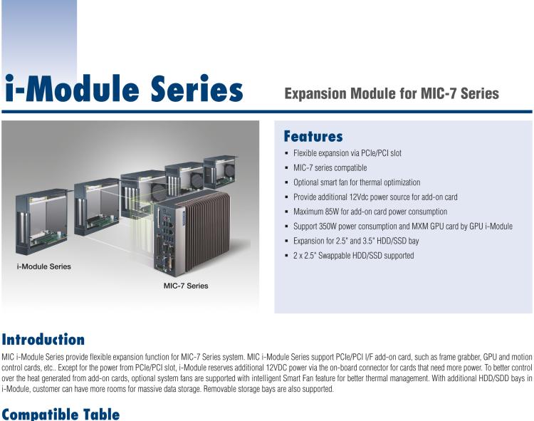 研華MIC-75S20 帶1個PCIe x16、1個PCIe x4、2個2.5" HDD/SSD托架的2插槽擴展i-Module