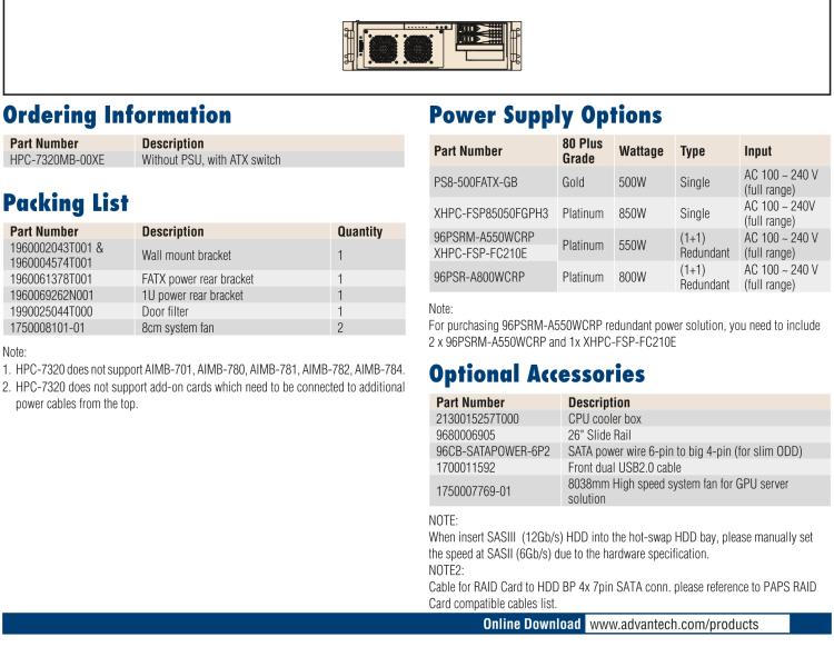 研華HPC-7320 3U用于EATX / ATX / MicroATX主板的短機箱,機架式/壁掛式/塔式底盤