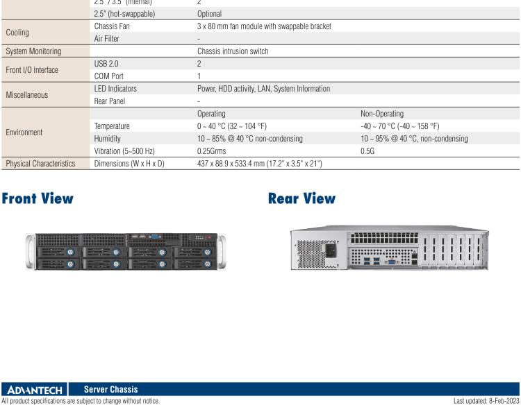 研華HPC-7282 2U 機(jī)架式機(jī)箱，適用于 Micro/ATX 服務(wù)器主板，支持8個(gè)2.5寸/3.5寸熱插拔硬盤(pán)，7個(gè)半高擴(kuò)展槽