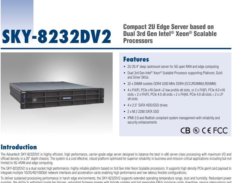 研華SKY-8232DV2 Compact 2U Edge Server based on Dual 3rd Gen Intel? Xeon? Scalable Processors