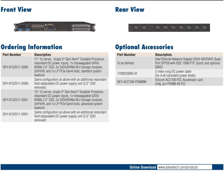 研華SKY-8132S-11 Ultra-short Depth 1U Edge Server based on 3rd Gen Intel? Xeon? Scalable Processor