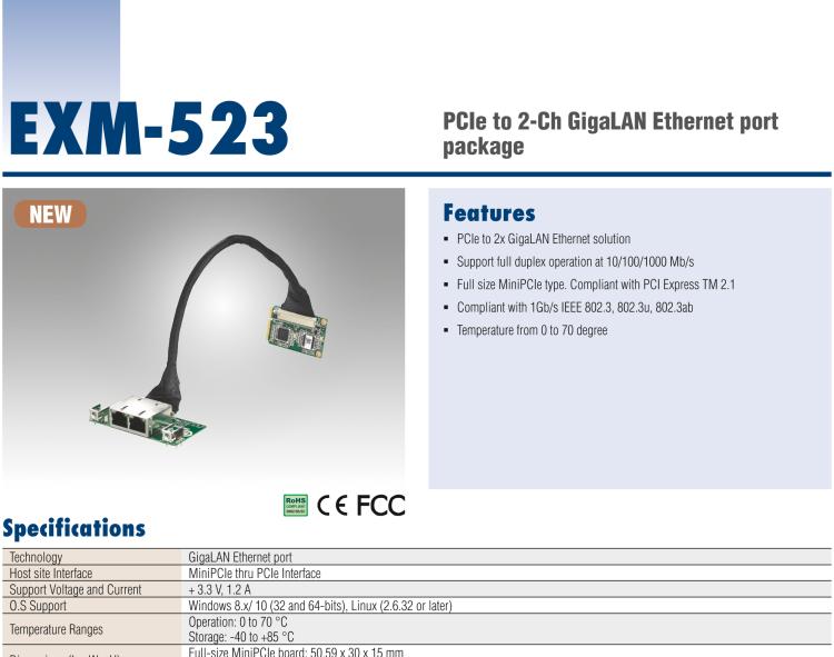 研華EXM-523 GigaLAN 以太網(wǎng)模塊、2-Ch、PCIe I/F