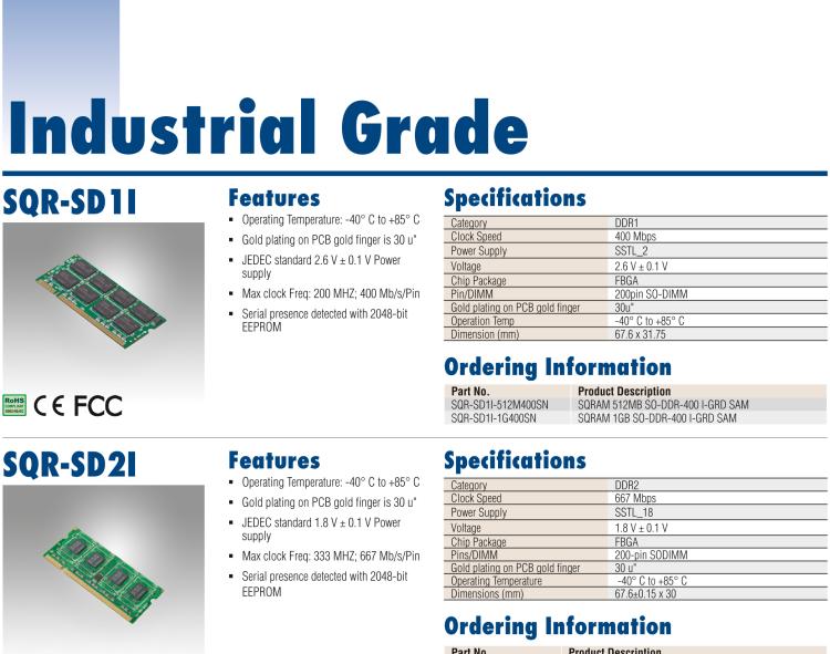 研華SQR-SD2I 工業(yè)級(jí) DDR2 SODIMM