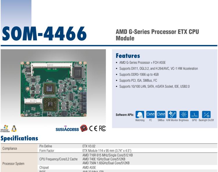 研華SOM-4466 AMD G系列處理器T16R ETX CPU模塊