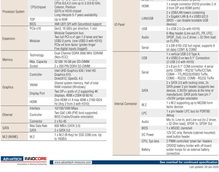 研華DPX-M270 Intel? 8th & 9th Generation Core?-i7/i5/i3 Embedded Multi-media Gaming Board