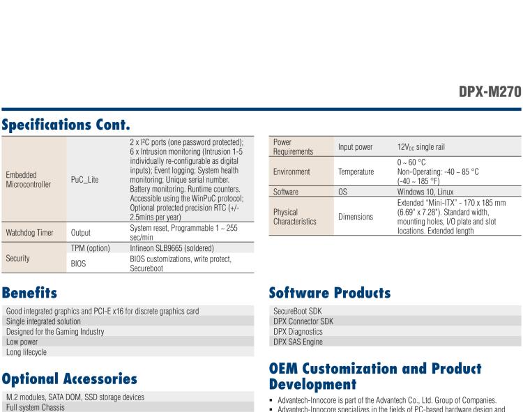 研華DPX-M270 Intel? 8th & 9th Generation Core?-i7/i5/i3 Embedded Multi-media Gaming Board