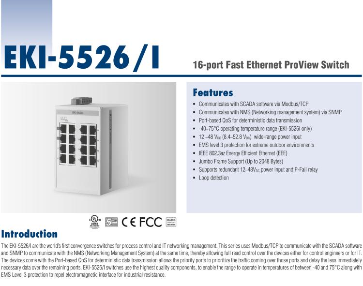 研華EKI-5526I 16百兆端口ProView(組態(tài))系列工業(yè)以太網交換機