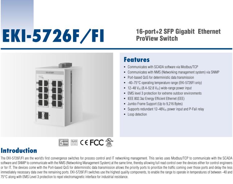 研華EKI-5726FI 2SFP 16網(wǎng)口全千兆ProView(組態(tài))系列工業(yè)以太網(wǎng)交換機