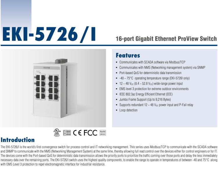 研華EKI-5726I 16端口千兆ProView（組態(tài)）系列工業(yè)以太網(wǎng)交換機(jī)