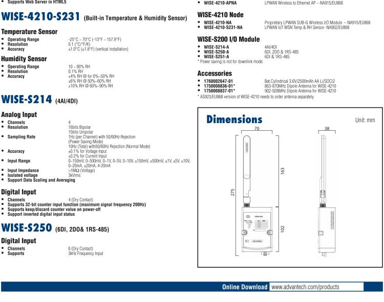 研華WISE-4210-S231 帶有溫濕度傳感器的LPWAN無(wú)線傳感器節(jié)點(diǎn)