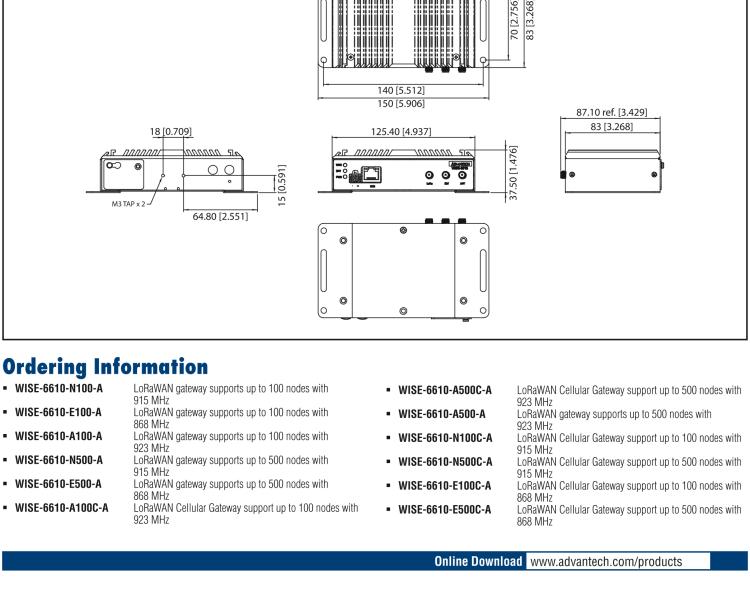 研華WISE-6610-A500 Hardened LoRaWAN 8-Channel Gateway AS 923 MHz - Support 500 nodes