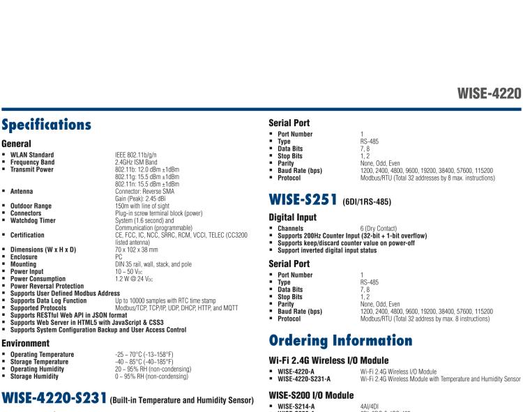 研華WISE-4220 WiFi 2.4G無(wú)線I/O模塊