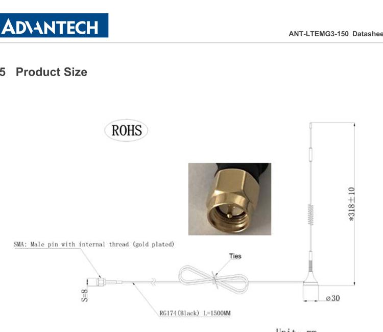 研華ANT-LTEMG3-150 4G LTE / 3G / 2G Antenna with magnetic base, SMA-M connector, Length of cable 1.5m