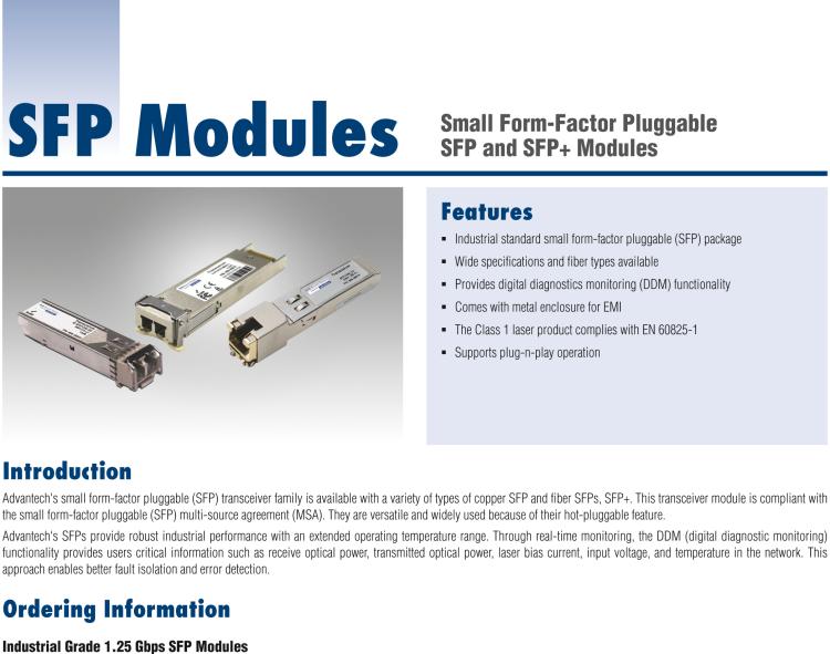 研華SFP-GMM-2K IE-SFP/1250-ED，多模1310-LC 2km（也被稱為808-38206）