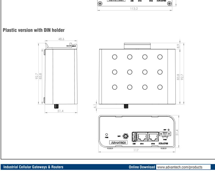 研華ICR-2701P ICR-2700, EMEA, 2x Ethernet, USB, Plastic, Without Accessories