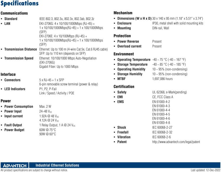 研華EKI-2706G-1GFPI 4GE PoE+1G+1G SFP，非網(wǎng)管型PoE工業(yè)以太網(wǎng)交換機，IEEE802.3af/at，24~48VDC（BE型），48~53VDC（AE型），-40~75℃