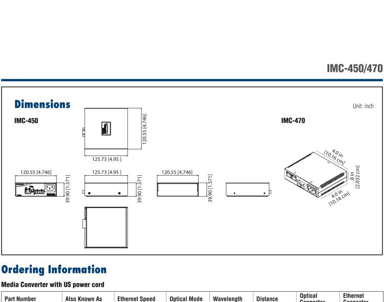 研華IMC-450-SL Standalone Media Converter, 100Mbps, Single mode 1310nm, 80km, SC