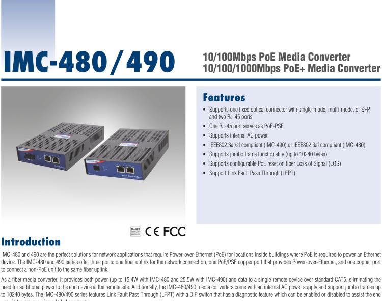 研華IMC-480-M8-US Standalone PoE Media Converter, 100Mbps, Multimode 850nm, 2km, SC, AC adapter (also known as PoE McBasic 852-11713)