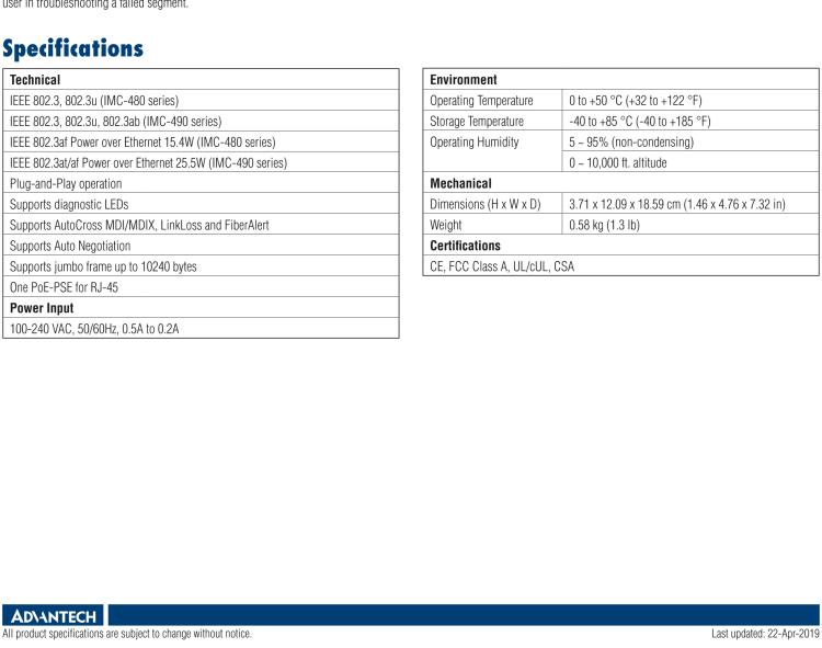 研華IMC-480-SEST-US Standalone PoE Media Converter, 100Mbps, Single mode 1310nm, 40km, ST, AC adapter (also known as PoE McBasic 852-11716)