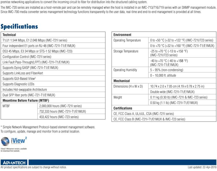 研華IMC-721I-E1MUX Managed Hardened Modular Media Converter, E1MUX, SFP (also known as iMcV 857-18111)