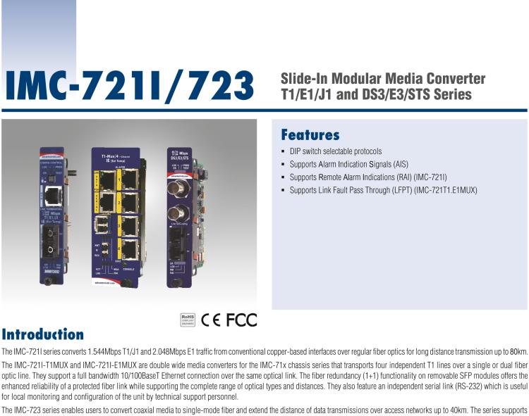 研華IMC-721I-SST Managed Hardened Modular Media Converter, DS1, Single-Strand 1310xmt, 20km, SC (also known as iMcV 850-18122)