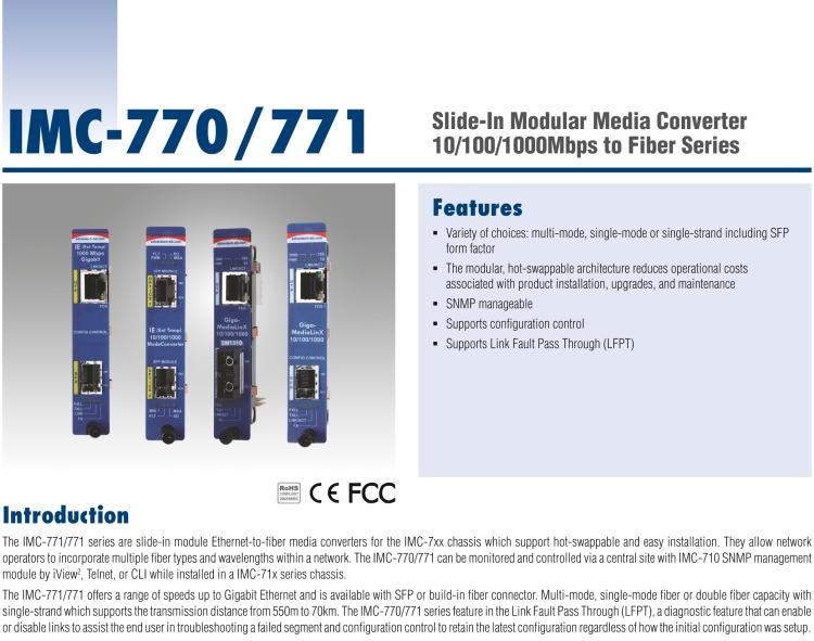 研華IMC-771-SE Managed Modular Media Converter, 1000Mbps, Single mode 1310nm, 40km, SC (also known as iMcV 850-15513)