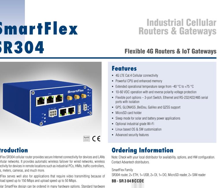 研華BB-SR30410110 SmartFlex, EMEA/LATAM/APAC, 5x Ethernet, Wi-Fi, Plastic, Without Accessories