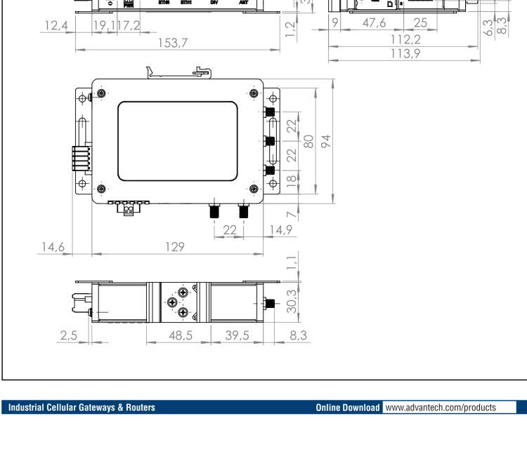 研華ICR-3232W ICR-3200, AUS/NZ, 2x Ethernet, 1x RS232, 1x RS485, Wi-Fi, Metal, Without Accessories