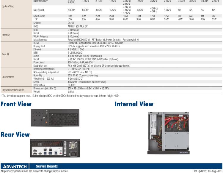 研華EPC-B2278 適配Intel 第12代 Core i 系列處理器，搭載Q670E芯片組。2U高度，精簡尺寸，性能強(qiáng)勁，是小尺寸高性能場景的理想解決方案。