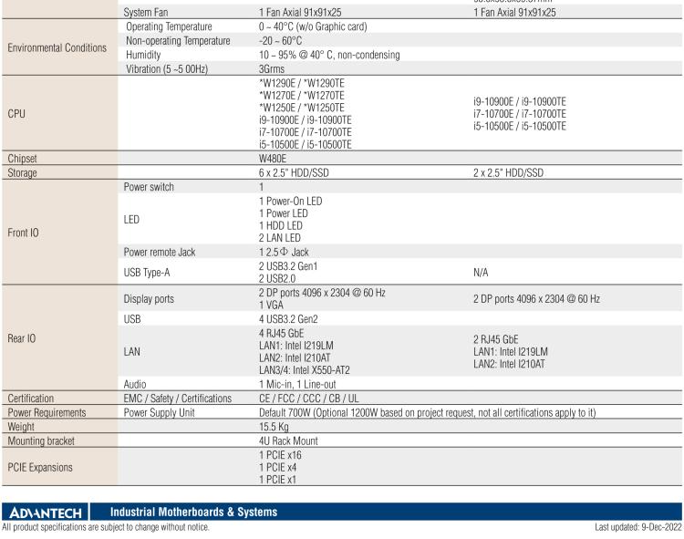 研華EPC-B5587 適配Intel? 第10代 Core i / Xeon W系列處理器，搭載W480E芯片組。標(biāo)準(zhǔn)4U上架，工業(yè)級品質(zhì)，穩(wěn)定可靠。廣泛適用于高端AI服務(wù)器等應(yīng)用。