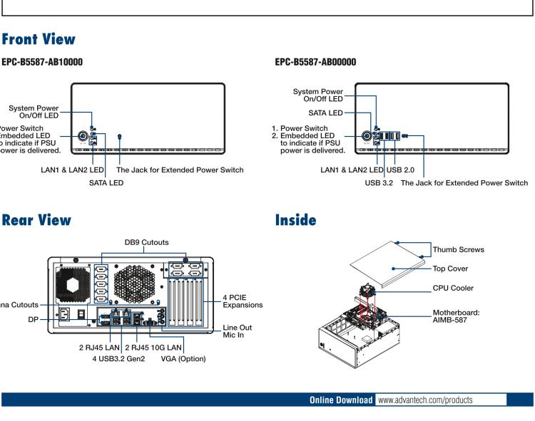 研華EPC-B5587 適配Intel? 第10代 Core i / Xeon W系列處理器，搭載W480E芯片組。標(biāo)準(zhǔn)4U上架，工業(yè)級品質(zhì)，穩(wěn)定可靠。廣泛適用于高端AI服務(wù)器等應(yīng)用。