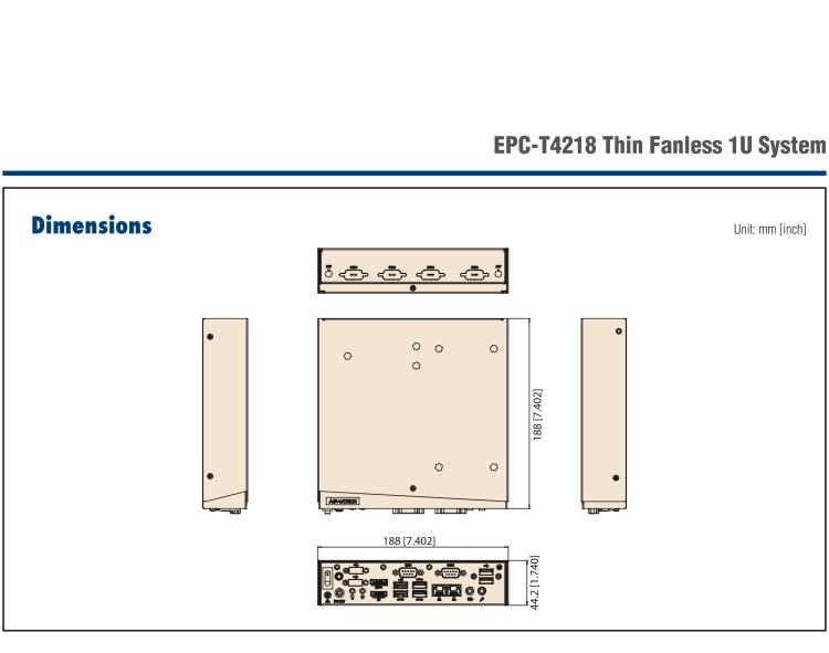 研華EPC-T4218 適配Intel 第8代 賽揚(yáng)/凌動(dòng)系列處理器。1U超薄高度，無(wú)風(fēng)扇系統(tǒng)，性能強(qiáng)勁，性?xún)r(jià)比高。