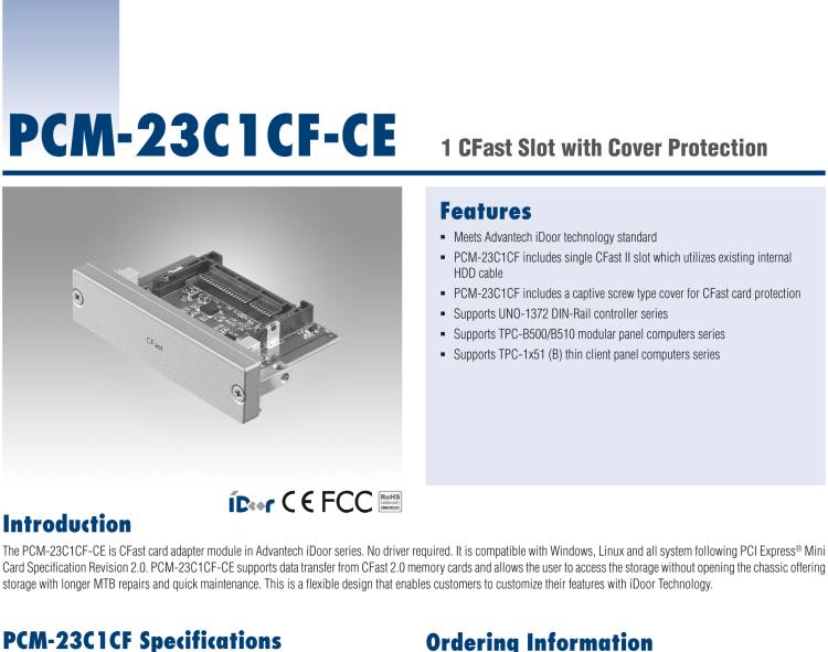 研華PCM-23C1CF 1插口CFast插槽，帶保護蓋