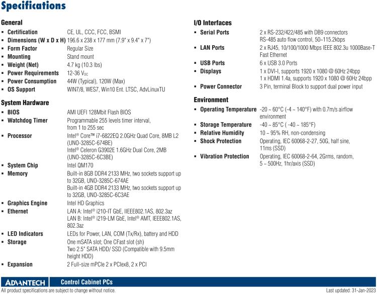 研華UNO-3285C 搭配Intel? Core?處理器，4×PCI(e) 擴展槽，2 x GbE, 2 x mPCIe, HDMI, DVI-I