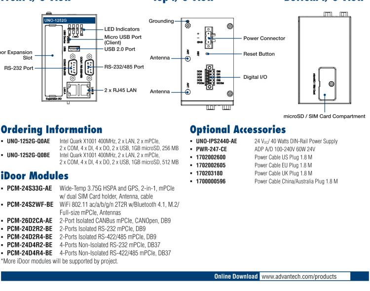 研華UNO-1252G 微型導(dǎo)軌安裝工業(yè)物聯(lián)網(wǎng)網(wǎng)關(guān)，搭配英特爾? Quark? 微控制器，2×LAN，2×mPCIe，2×COM，8×DI/O，2×USB，1×1GB microSD card，1×SIM