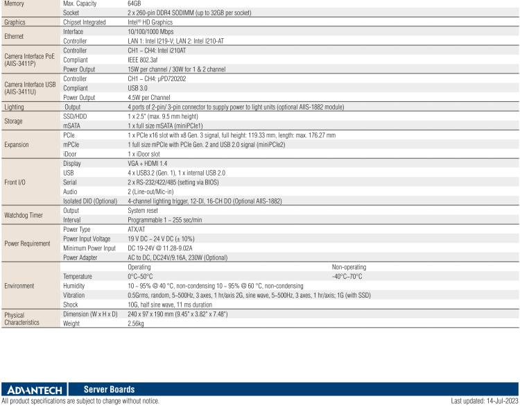 研華AIIS-3411 緊湊型視覺系統(tǒng)，支持Intel? 第10代 Core i CPU, 4路攝像頭支持 GigE PoE或 USB 3.0接口, PCIe擴(kuò)展槽, 支持4路光源和隔離DIO