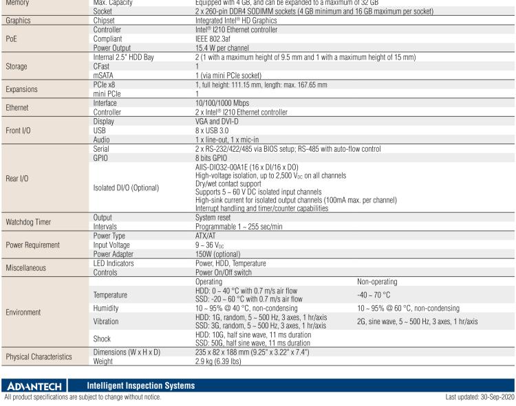 研華AIIS-5410P 無風(fēng)扇視覺系統(tǒng)，Intel Core? i 處理器，4通道 GigE PoE 相機(jī)界面和 PCIe 插槽