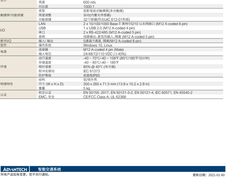 研華ITA-8120 滿足鐵路En50155認(rèn)證標(biāo)準(zhǔn)，12.1寸可觸屏式平板電腦，支持英特爾?凌動(dòng)x7-E3950處理器