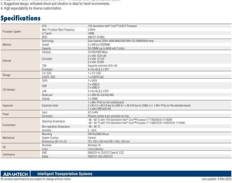 研華ITA-260 英特爾第11代酷睿 i 處理器 路側(cè)&軌旁專(zhuān)用無(wú)風(fēng)扇系統(tǒng)