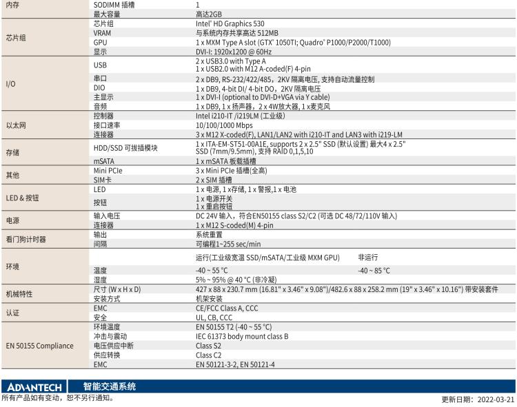 研華ITA-5231G Intel? 第6 代Core? i 處理器無風扇系統(tǒng)，EN 50155 鐵路應(yīng)用