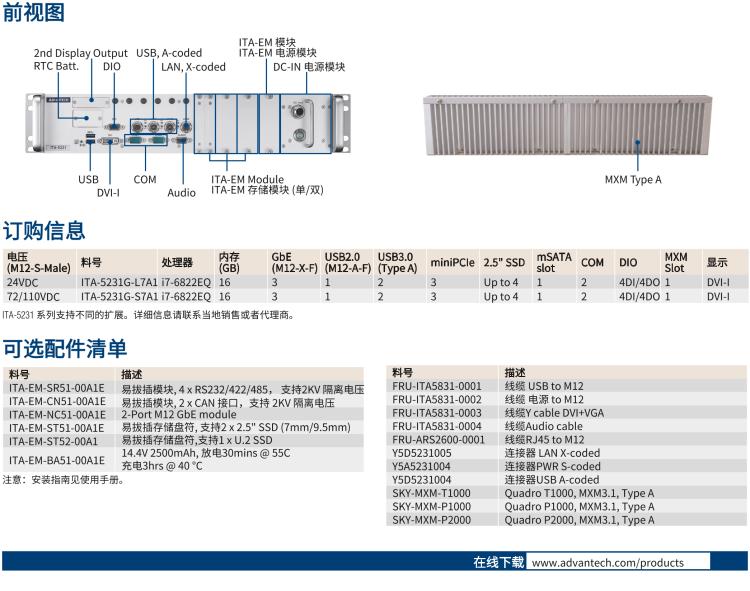 研華ITA-5231G Intel? 第6 代Core? i 處理器無風扇系統(tǒng)，EN 50155 鐵路應(yīng)用