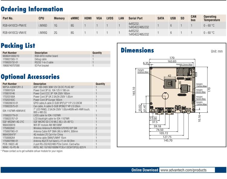 研華RSB-6410 基于NXP ARM Cortex-A9 i.MX6 Dual/Quad 的Mini-ITX工業(yè)主板， 支持Linux Yocto/Android