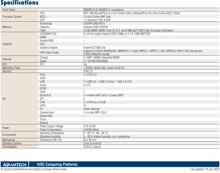 研華ROM-5620 基于NXP i.MX8X SMARC2.0 Arm核心板，多接口，低功耗設(shè)計(jì)